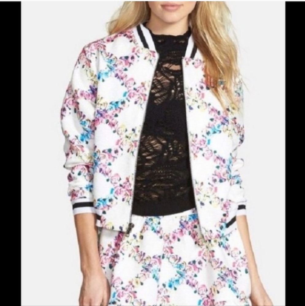 Lucca Couture Multicolor Floral Bomber Jacket